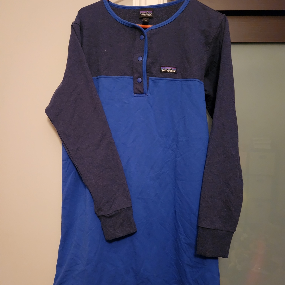 Patagonia Royal Blue and Navy Long Sleeve Sleepshirt Organci Cotton Size L